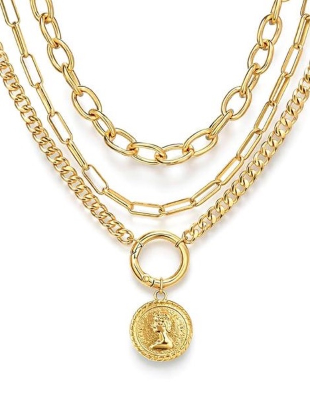 Anthropologie Layered Gold Coin and Chain Necklace Set - Picture 2 of 6